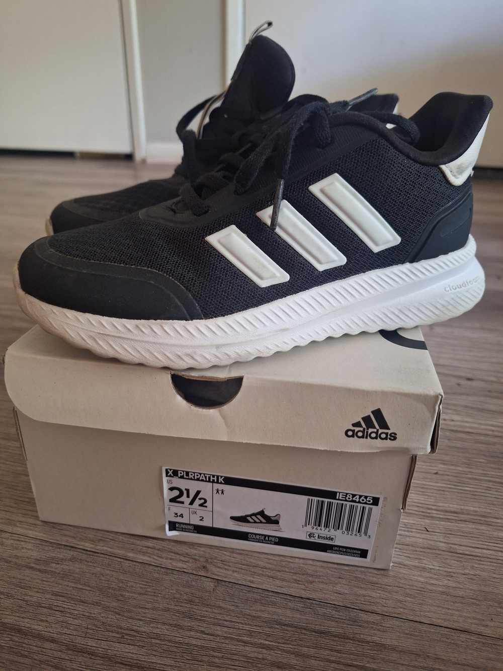 Adidas Boys Black Running Sneakers with White Stripes